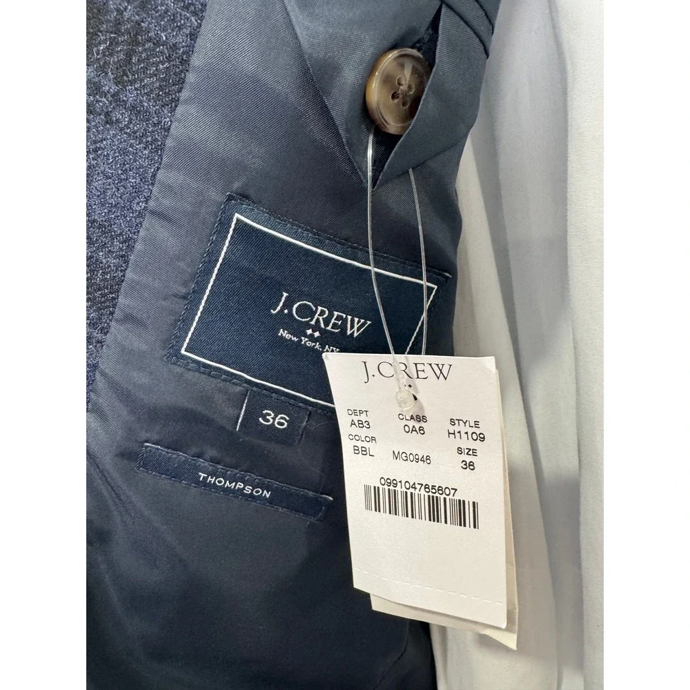 NWT J. Crew Men Blue Blazer Thompson Plaid Wool Blend Sport Coat 36